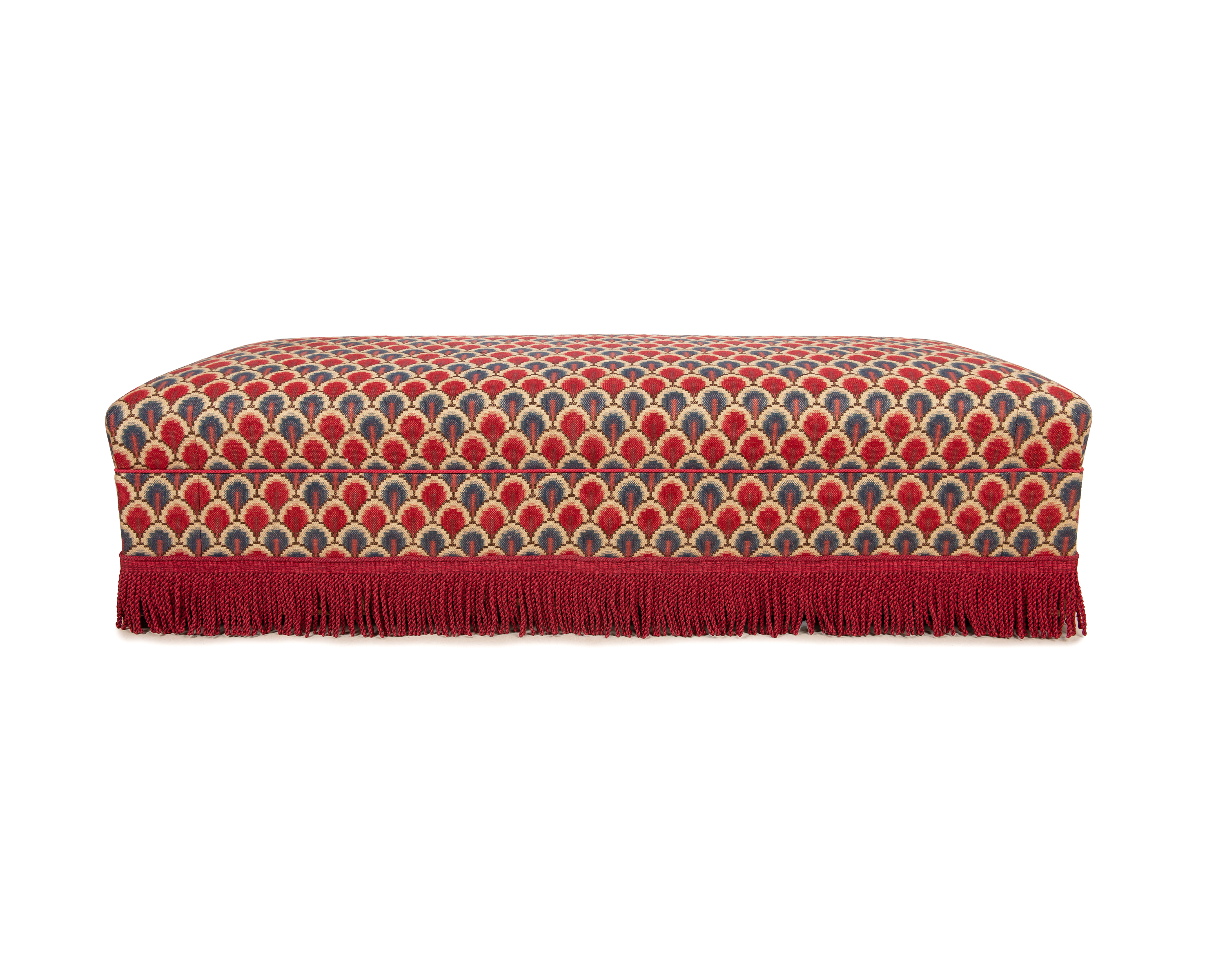 Deep Bordered, Roll Top Bench Stool with Fringe