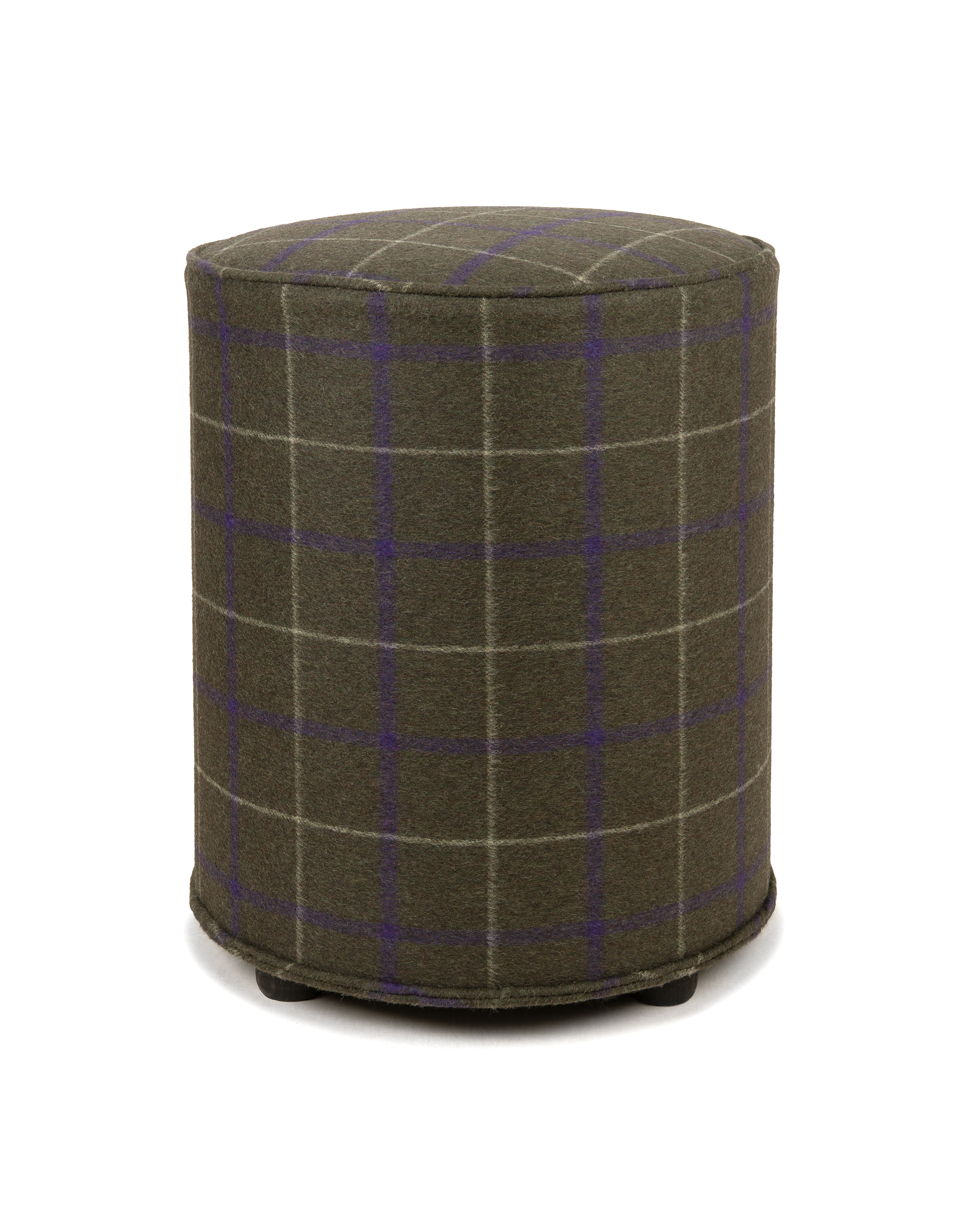 Drum, To Floor Border Footstool, Piping and Double Piping, Bun Feet in Black