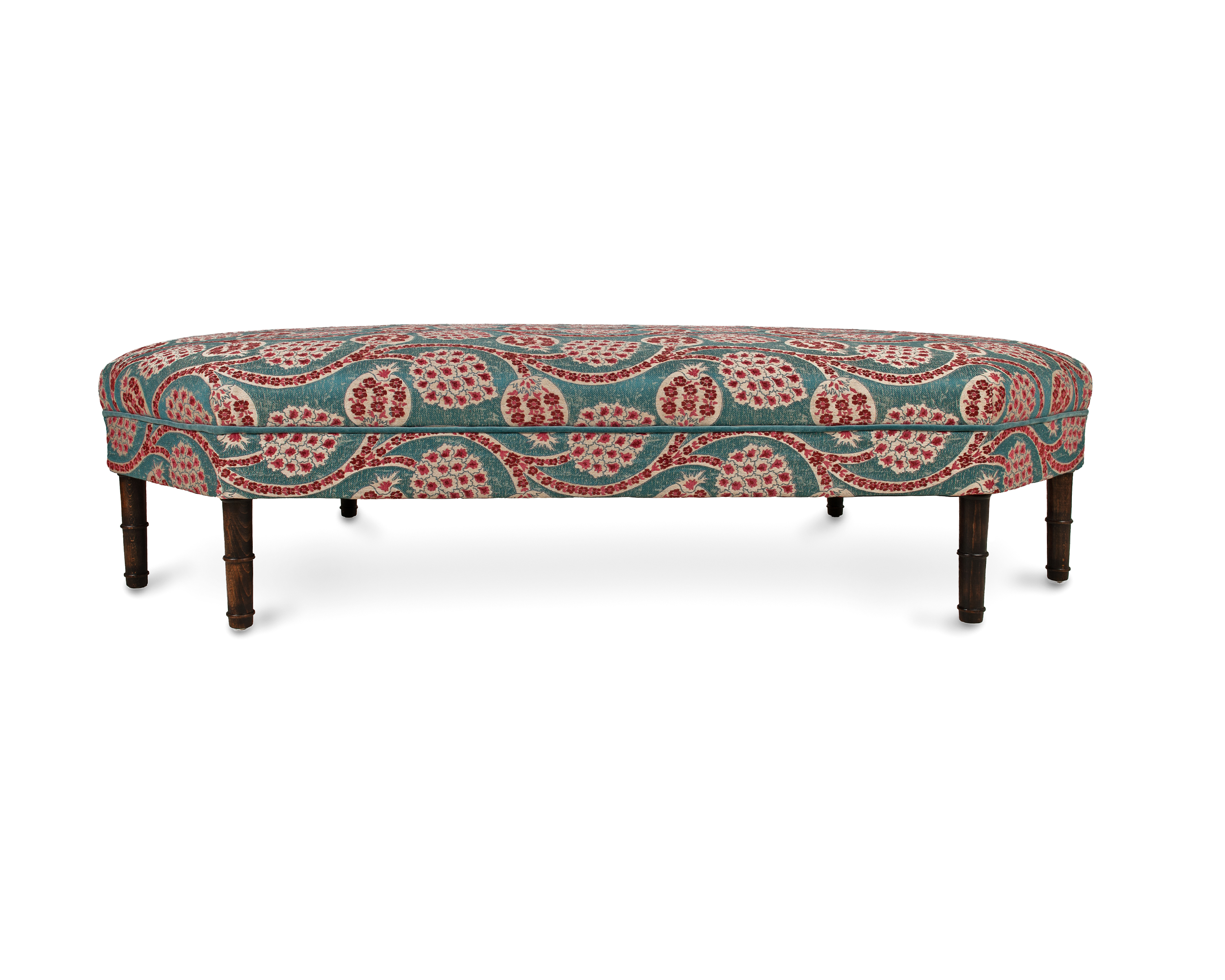 Octagonal Ottoman with Coordinating Piping and Bamboo Legs