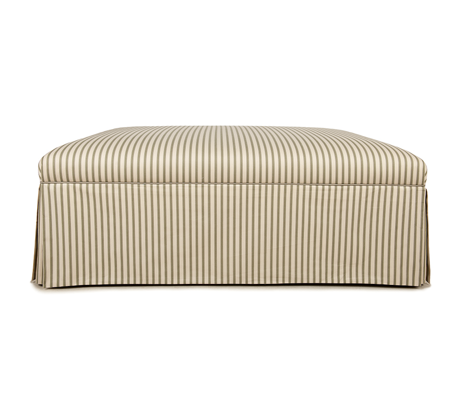 Skirted Roll-Top Ottoman with Sage Piping