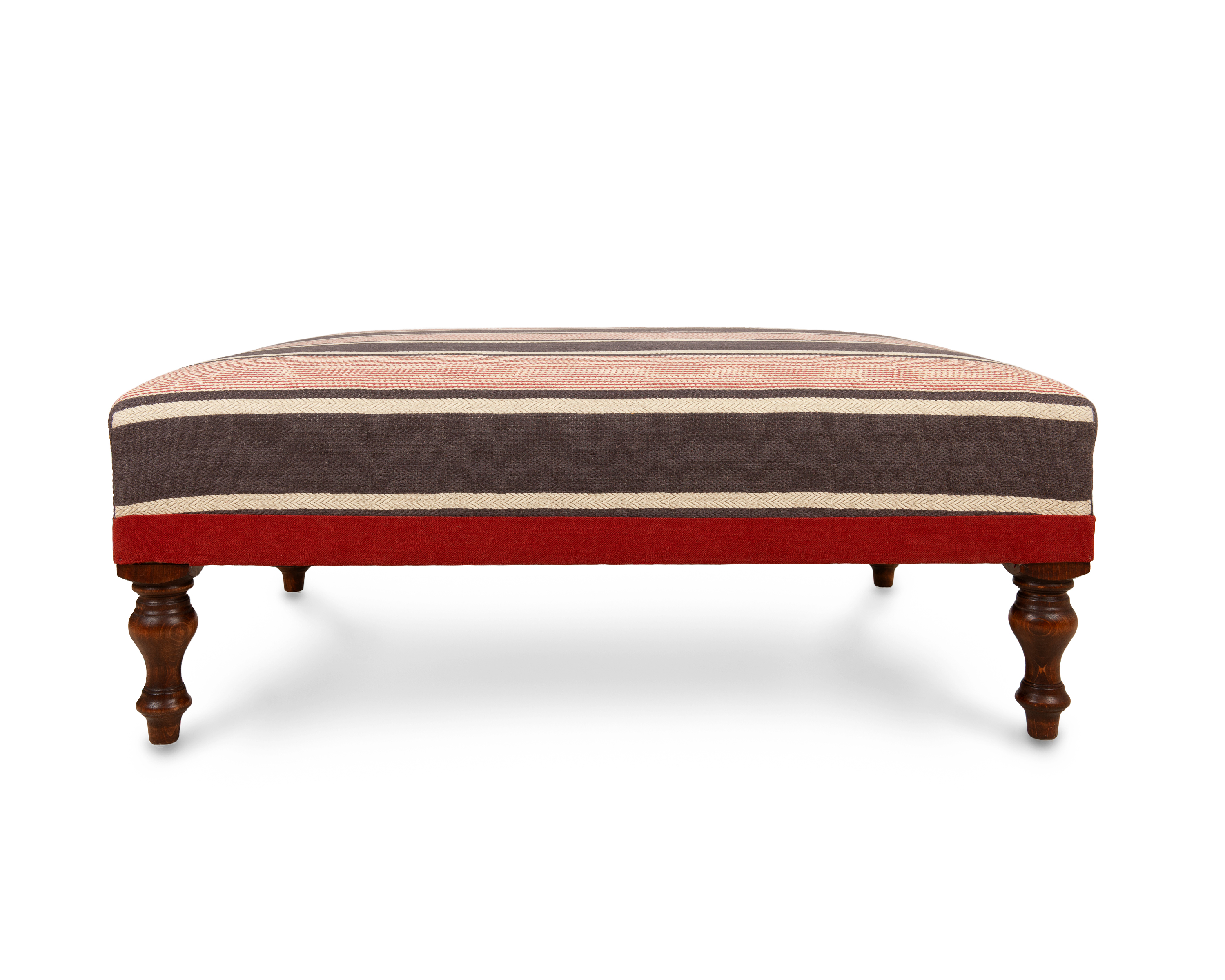 Wrapover Medium Border Footstool with Band Trim and Turned Legs