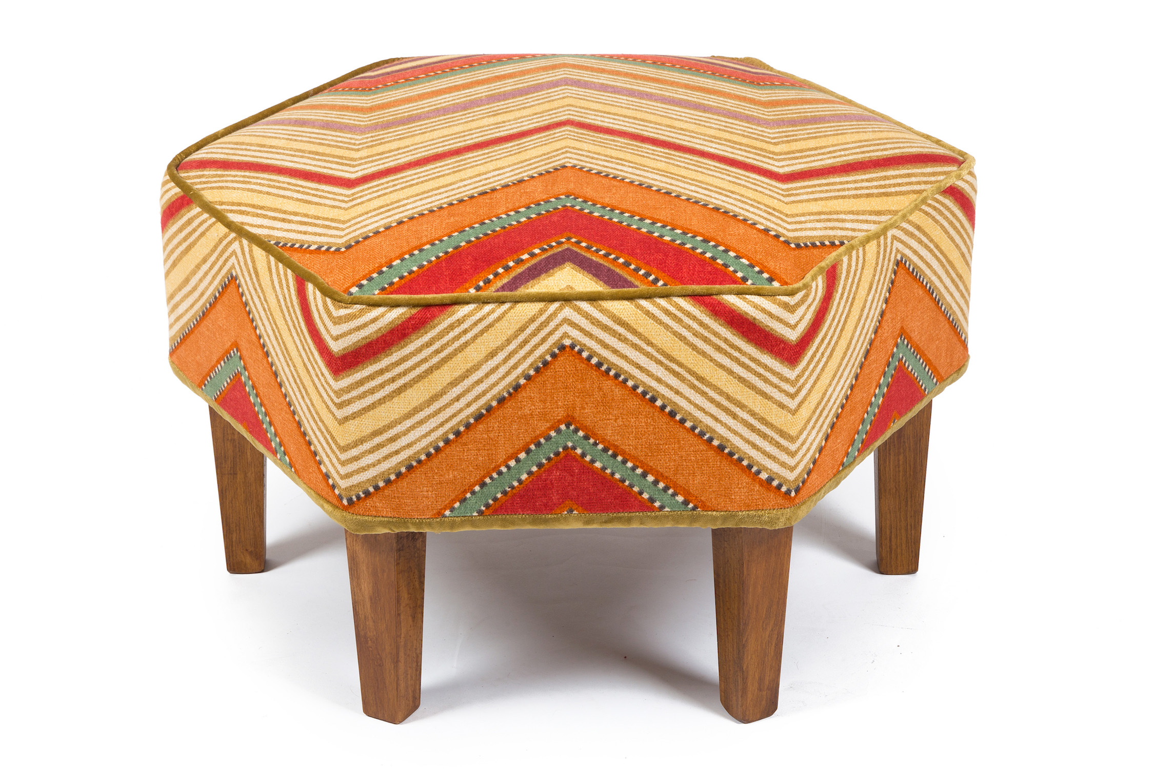 Hexagonal Bordered and Piped Footstool with Square Tapering Legs