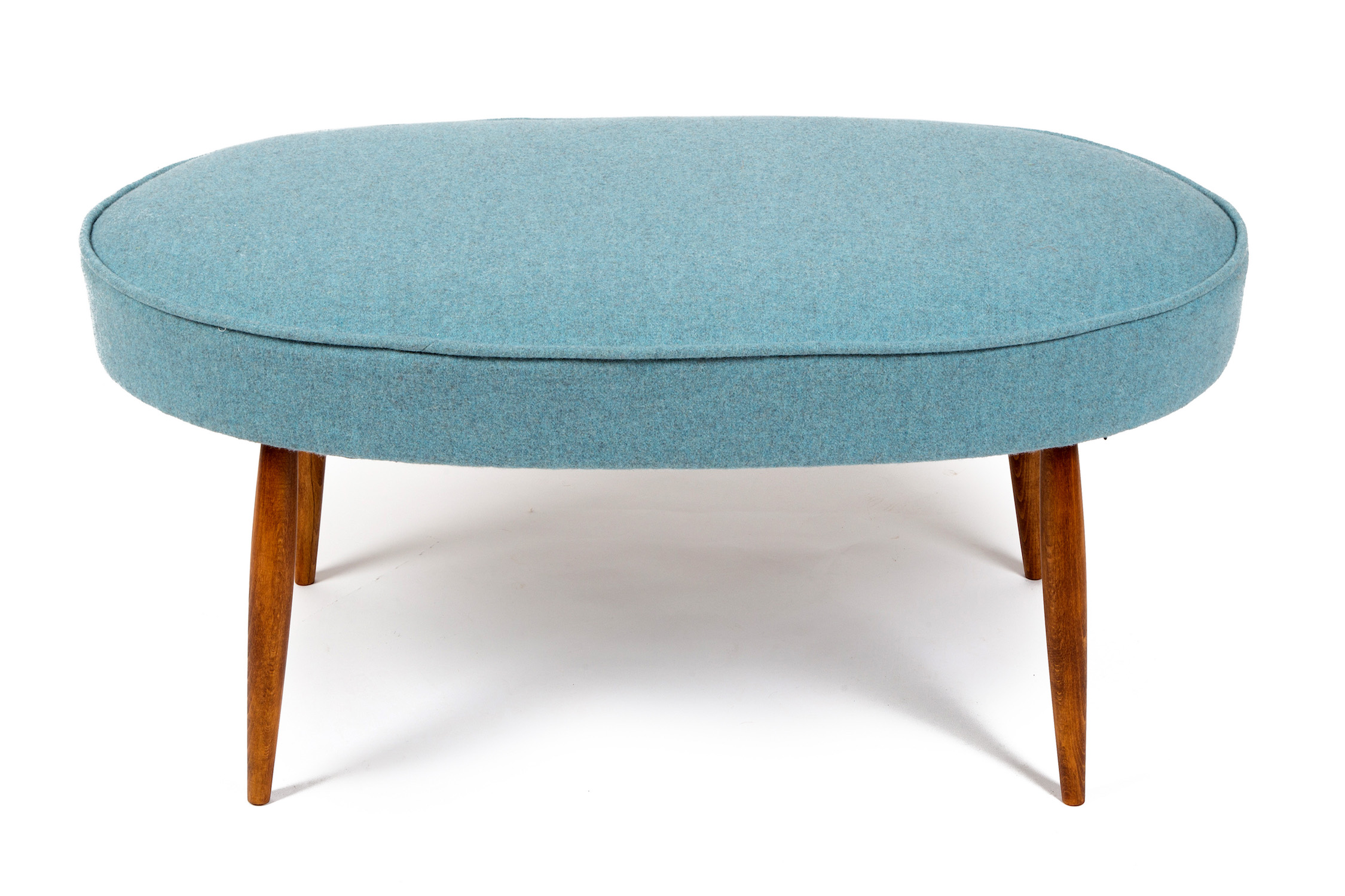 Oval Bordered and Piped Footstool with Mid-Century Style Legs