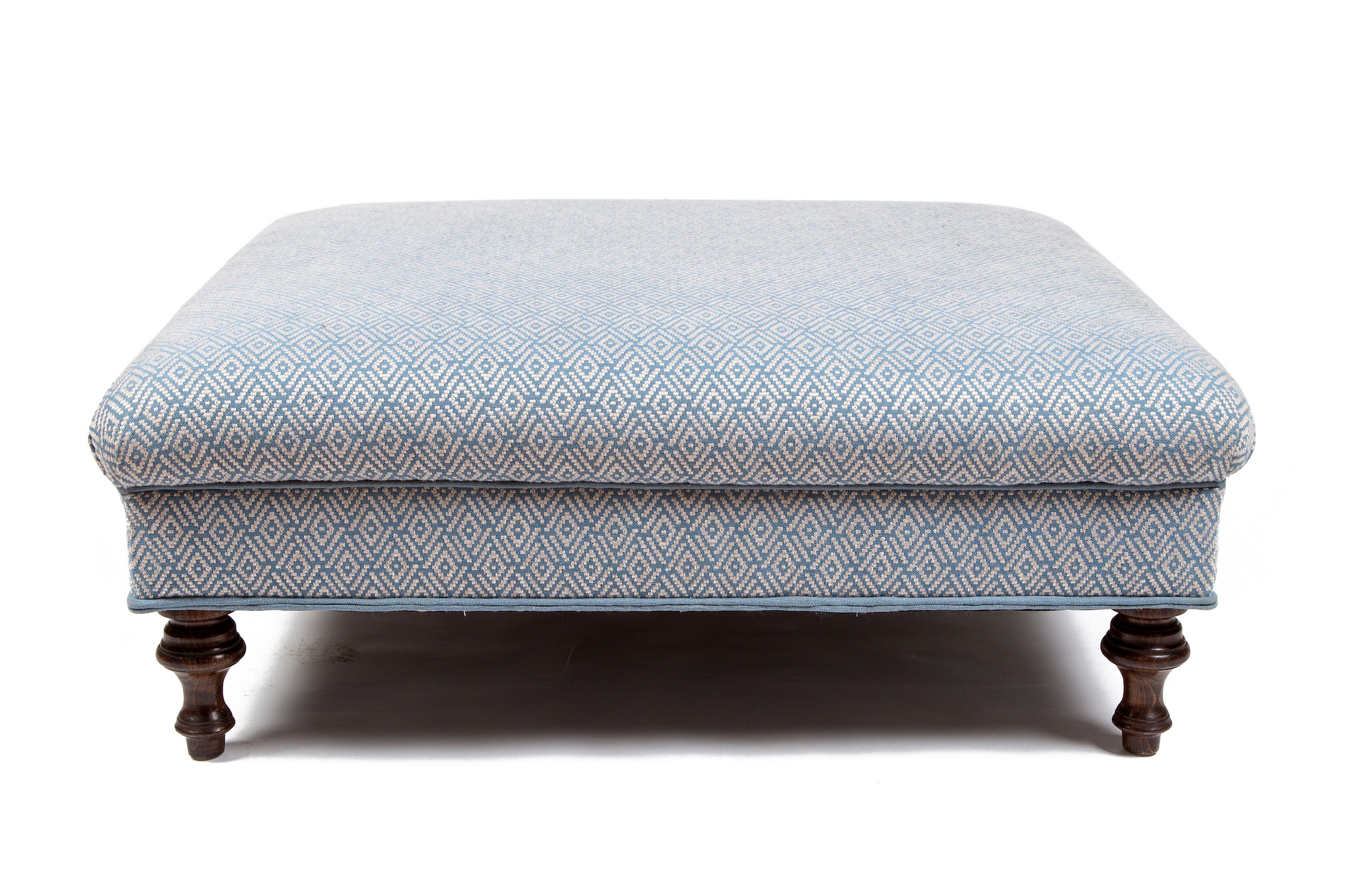 Overstuffed Roll Top Table Stool with Double Piping and Turned Legs