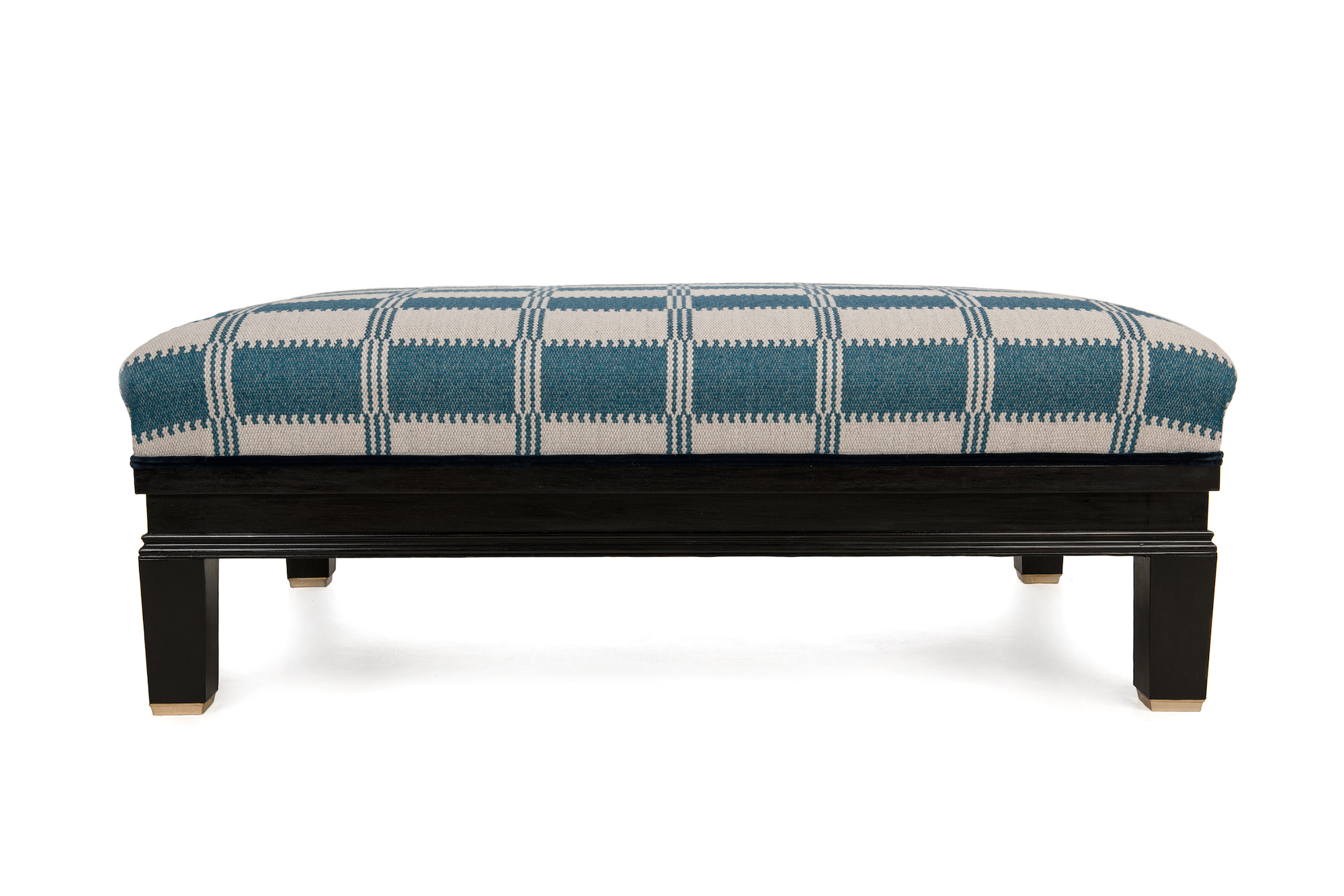 Black Polished Show-wood Footstool with Brass Embellishment