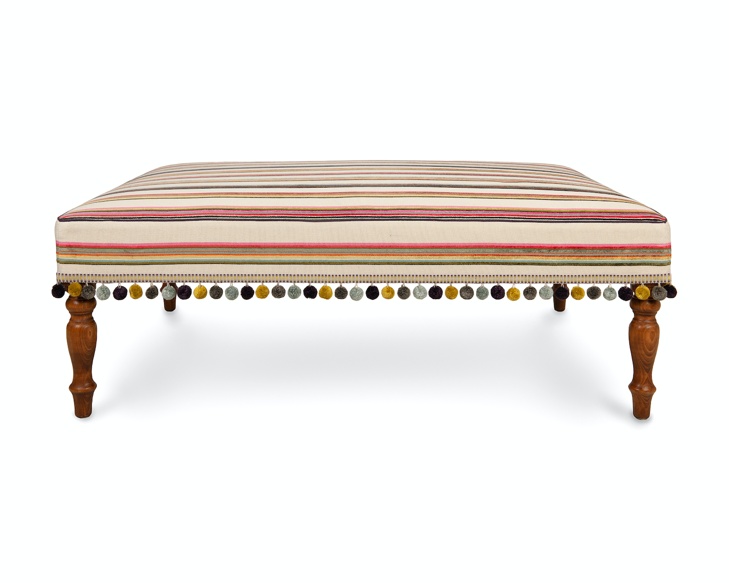 Velvet Striped Footstool with Pompom Bang