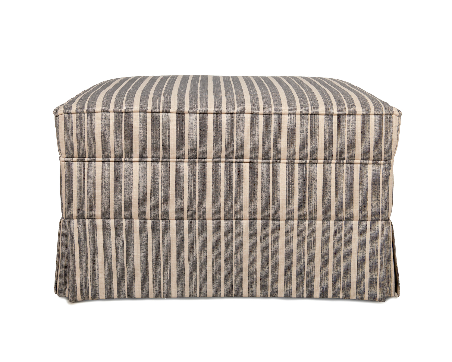 Piped, Bordered Ottoman with Fixed Skirt and Matching Piping Detail