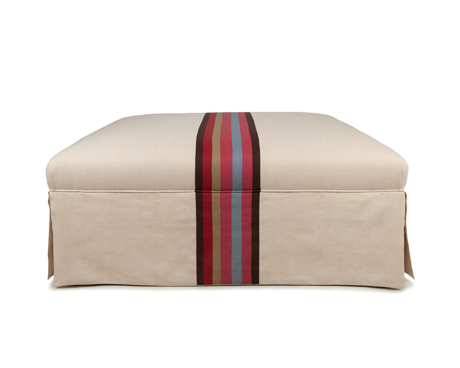 Linen Skirted Footstool with Adapted Central Stripe