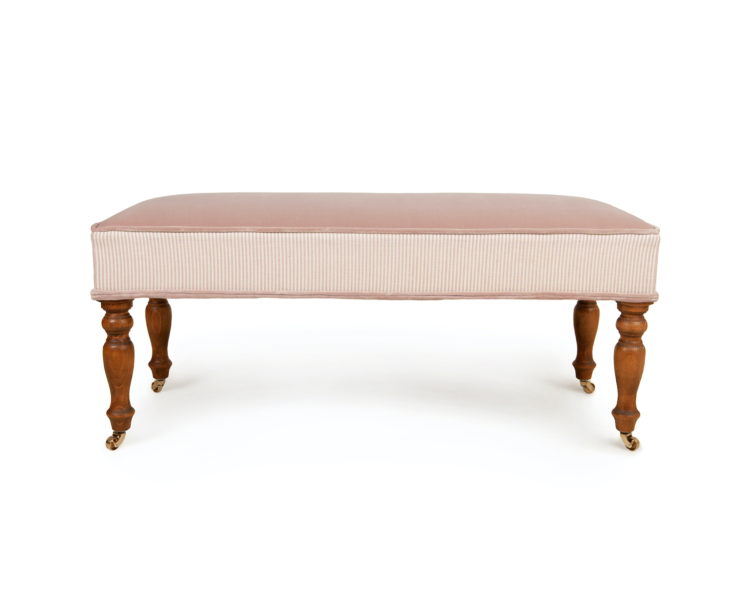 Piped-Edge Dressing Table Stool with Castors in Velvet and Ticking