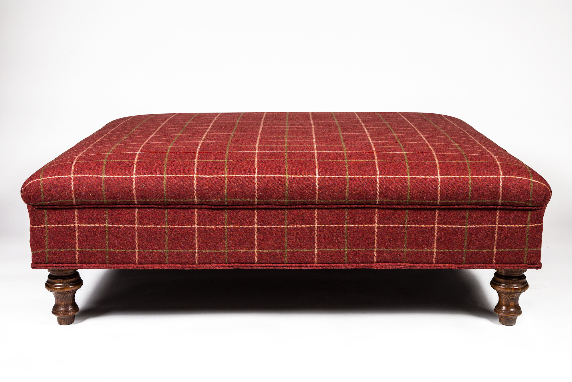 Traditional Roll Top Table Stool with Turned Legs Pipings in Plain Fabric