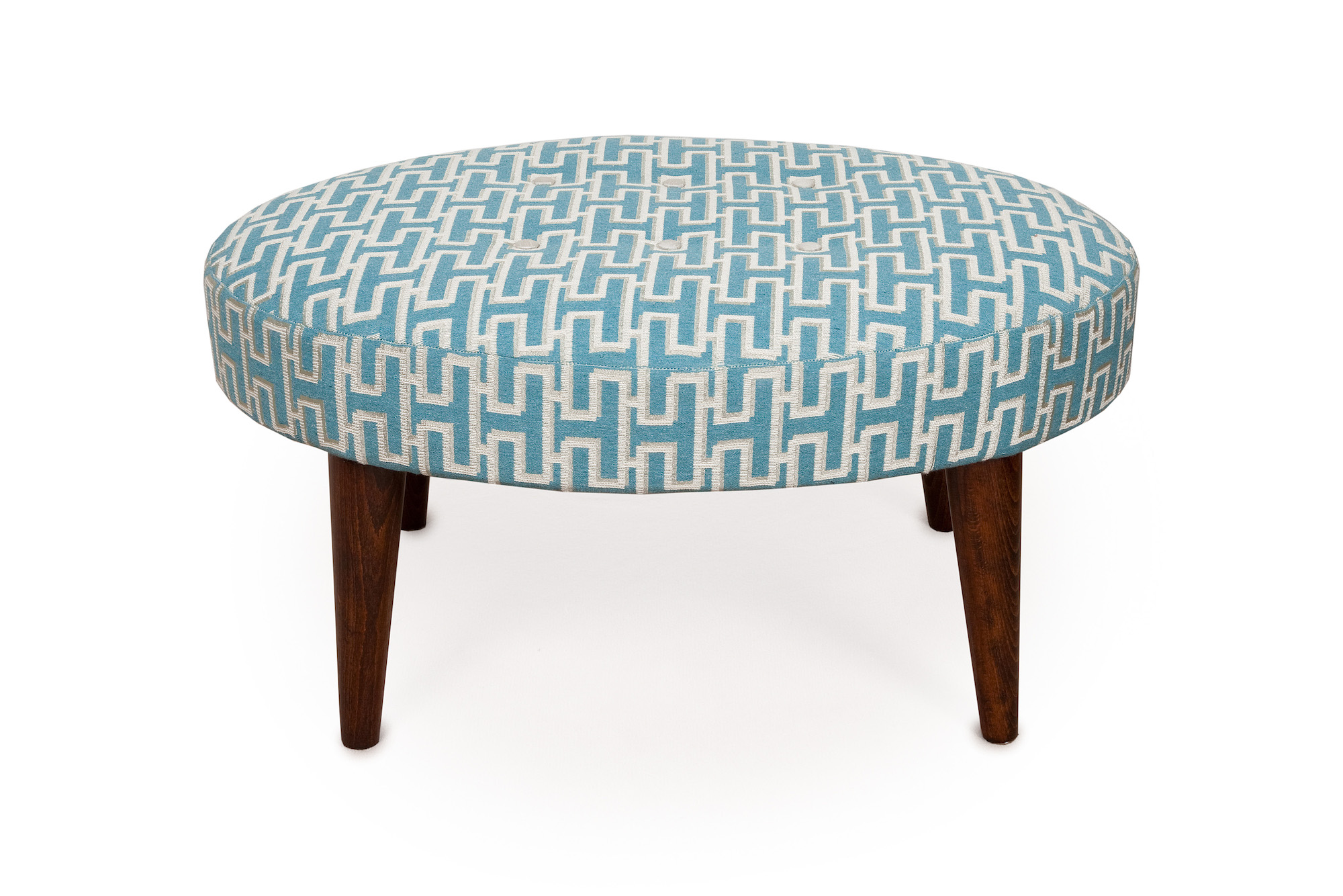 Oval Geometric  Bordered Footstool with Tapered Legs