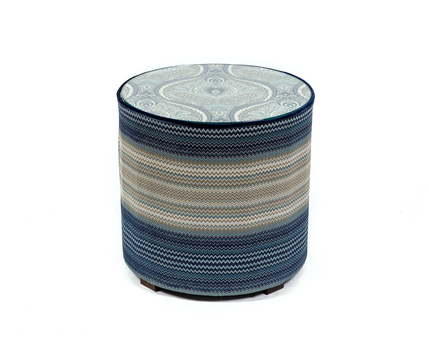 Round Side Tablestool with Glass Top and Block Feet