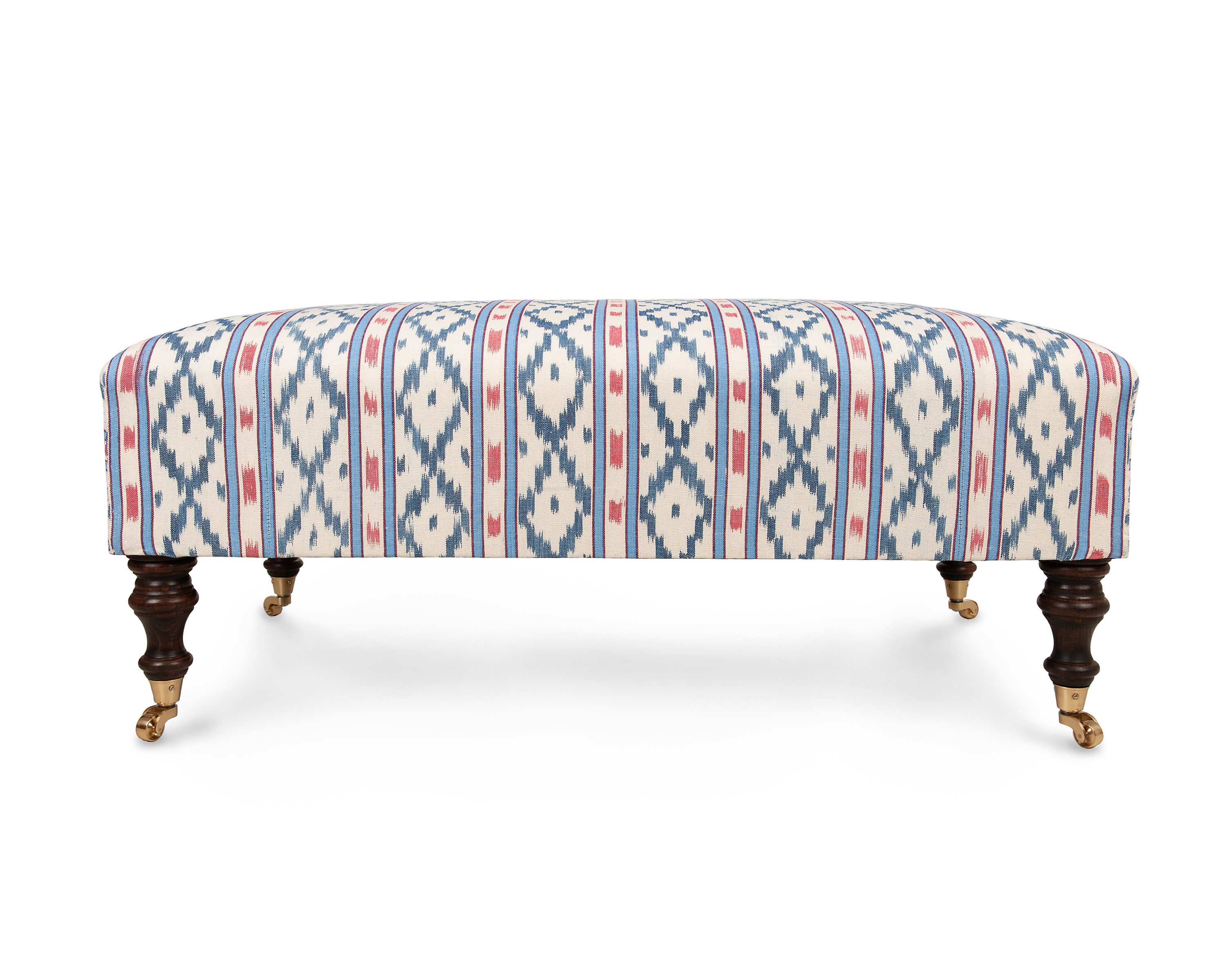 Majorcan Ikat Ottoman,  with Solid Brass Castors