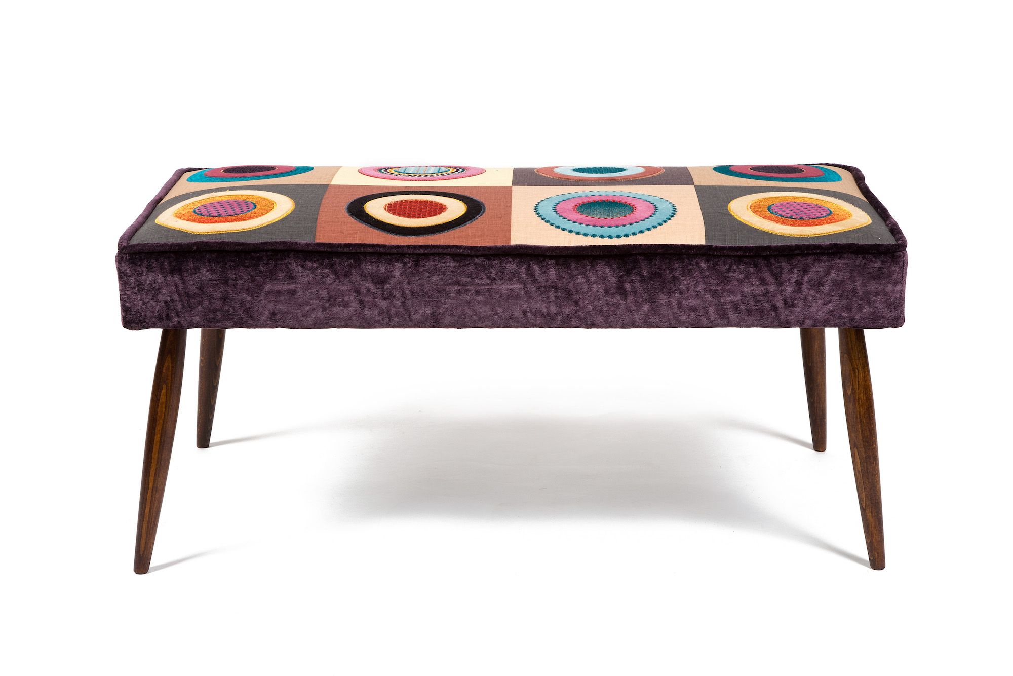 Stitchwork Bordered Stool with Mid-Century Style legs