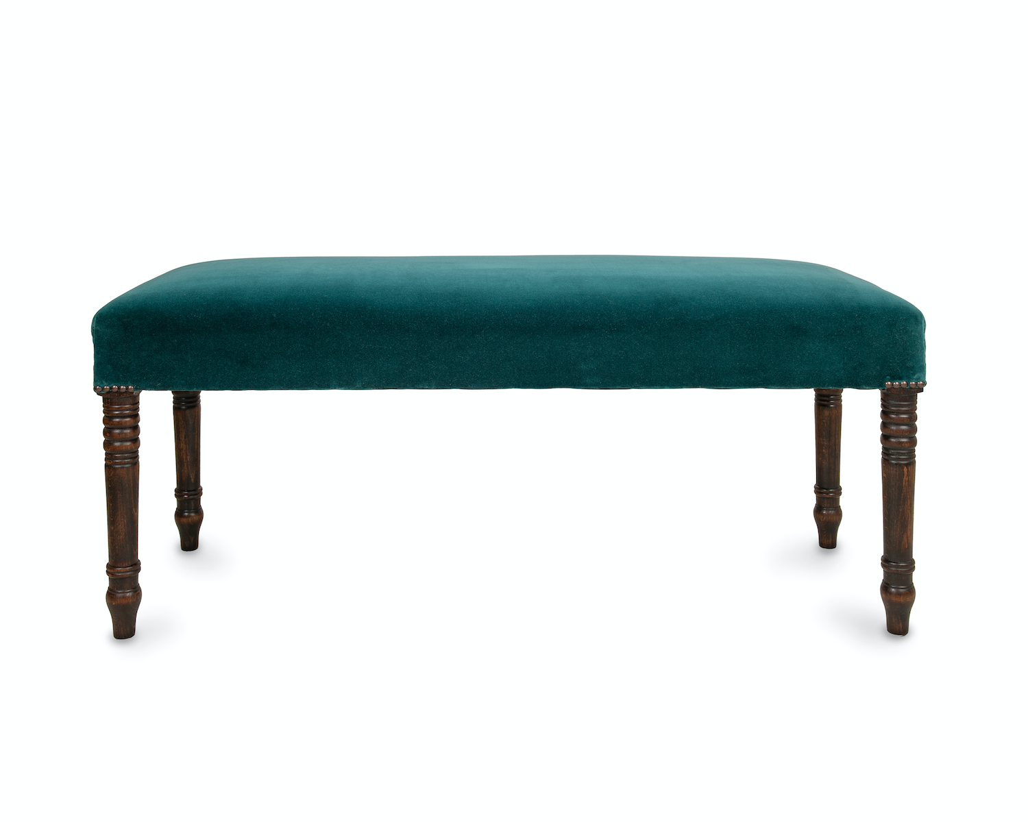 End of Bed Bench with Bespoke Turned Ringed Legs in Velvet with Stud Detail