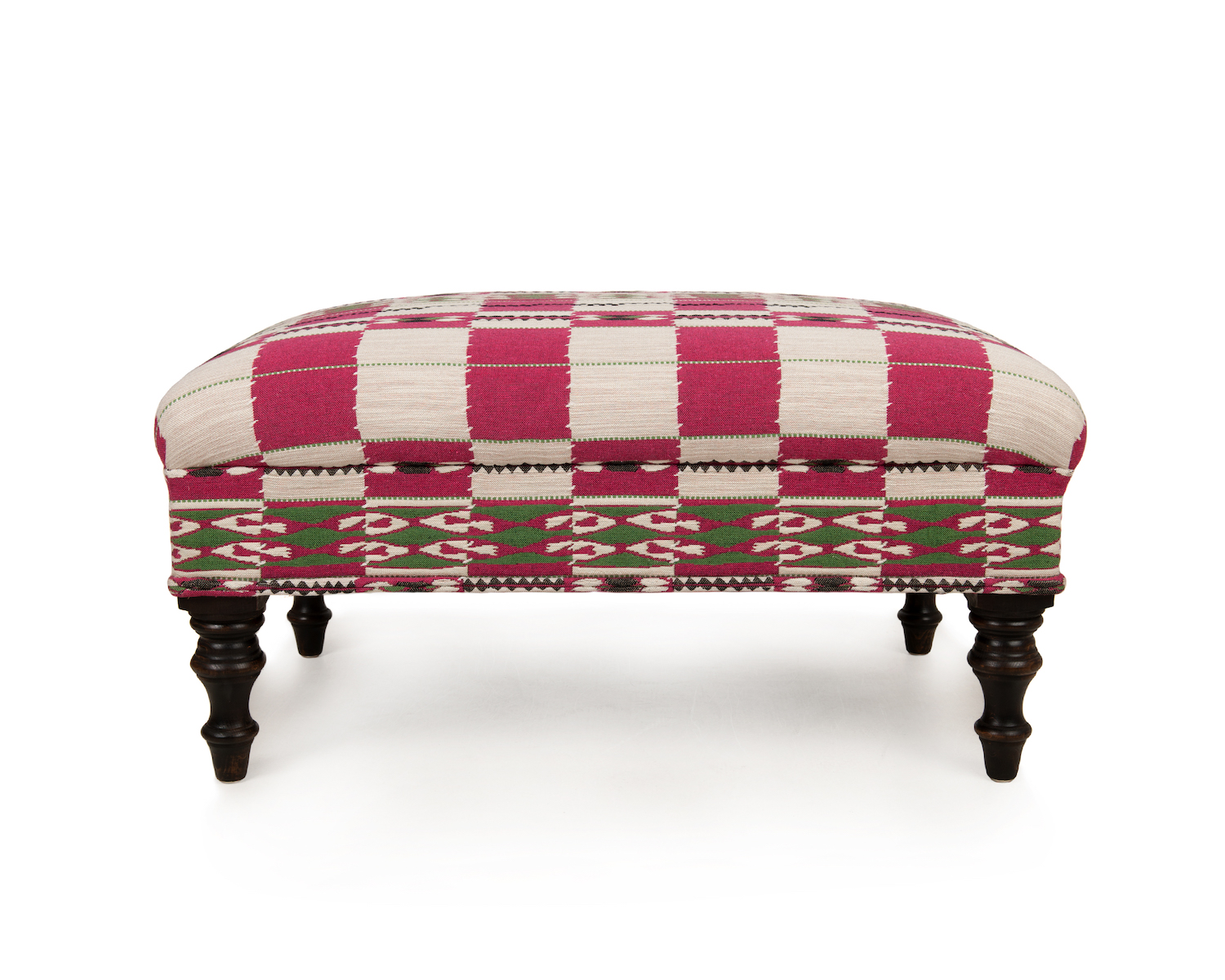 Footstool in Kit Kemp Check Weave, with Turned Legs in Dark Oak