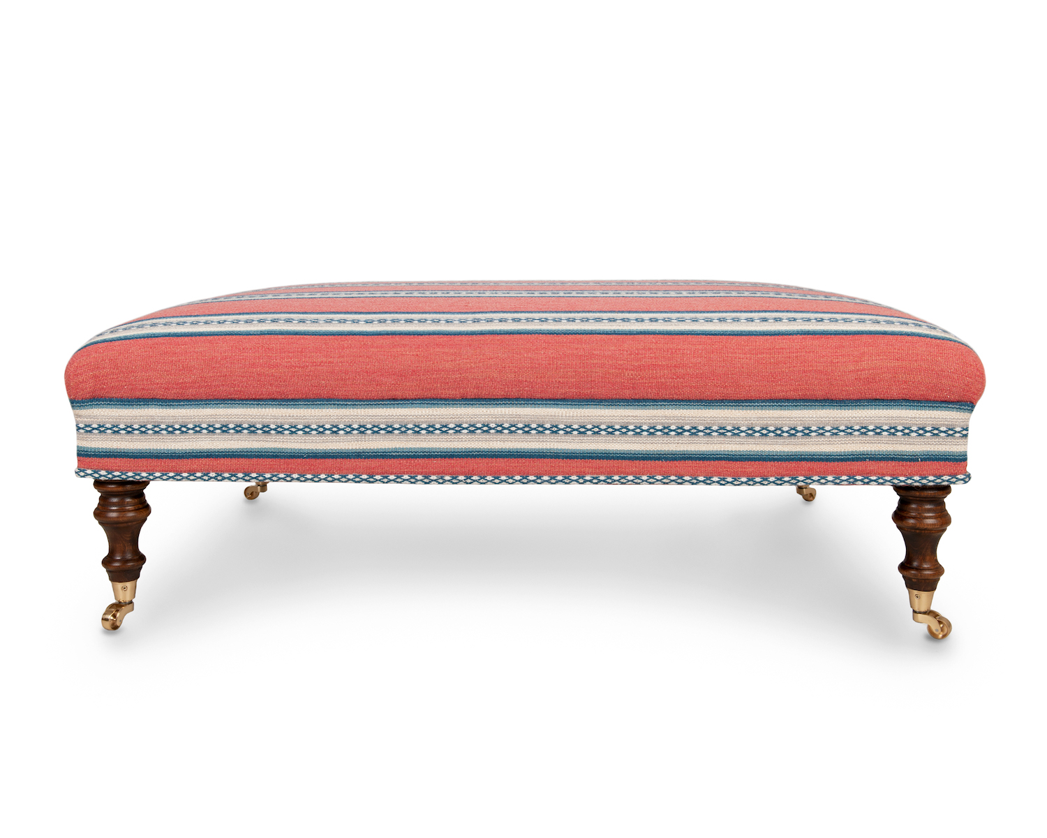 Ottoman with Bespoke Decorative Trim, Turned Legs and Castors