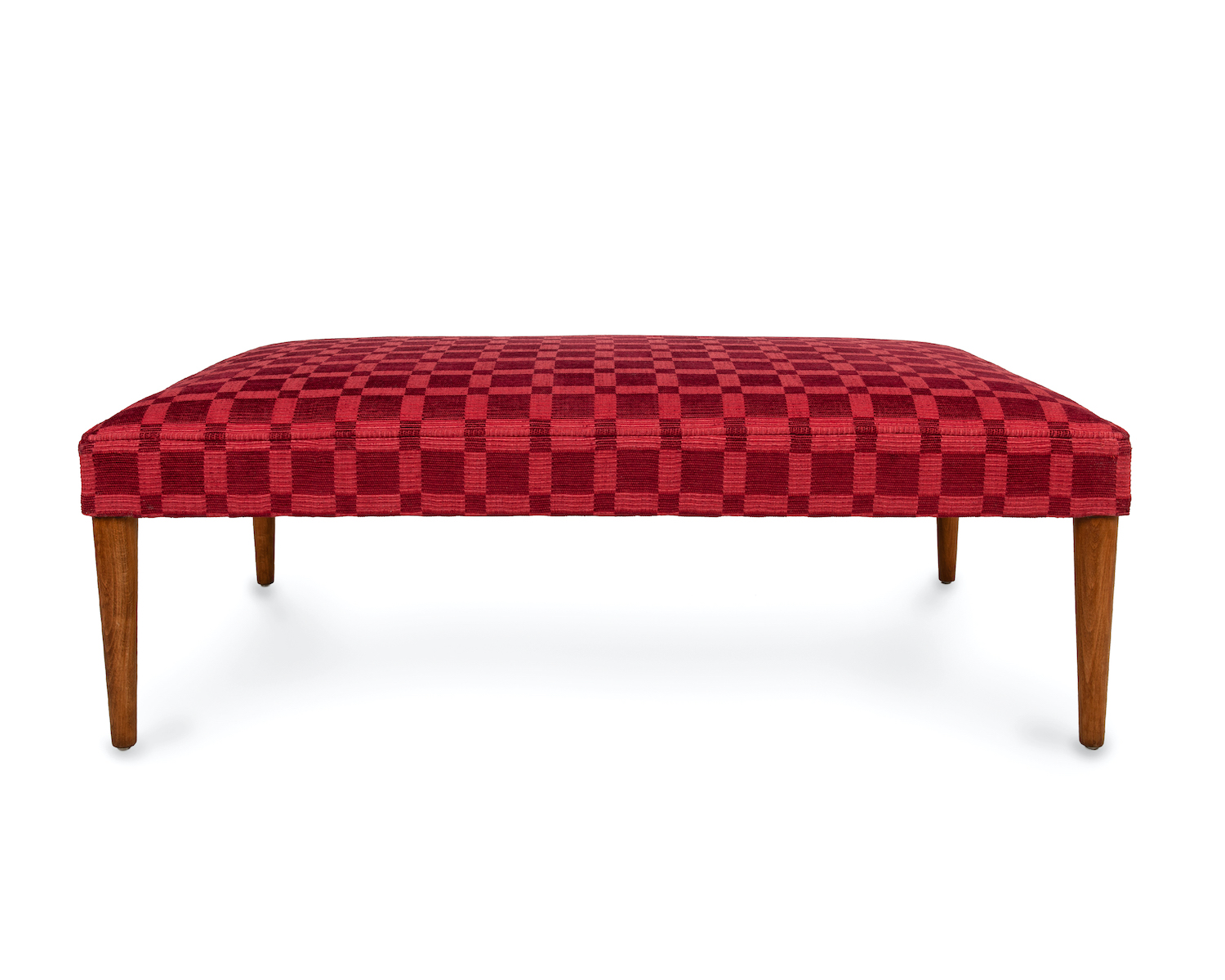 Slender Bordered Stool in Geometric with Matched Piping and Round Tapering mid-century style Legs