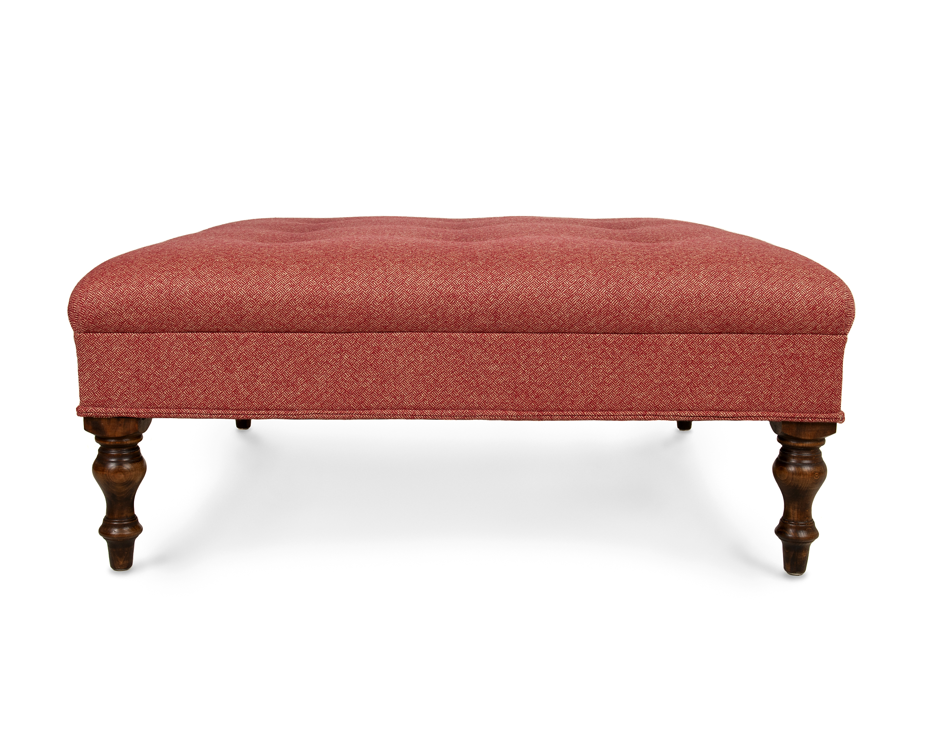 Roll-top, Float-Buttoned Traditional Wool Ottoman with Turned Legs