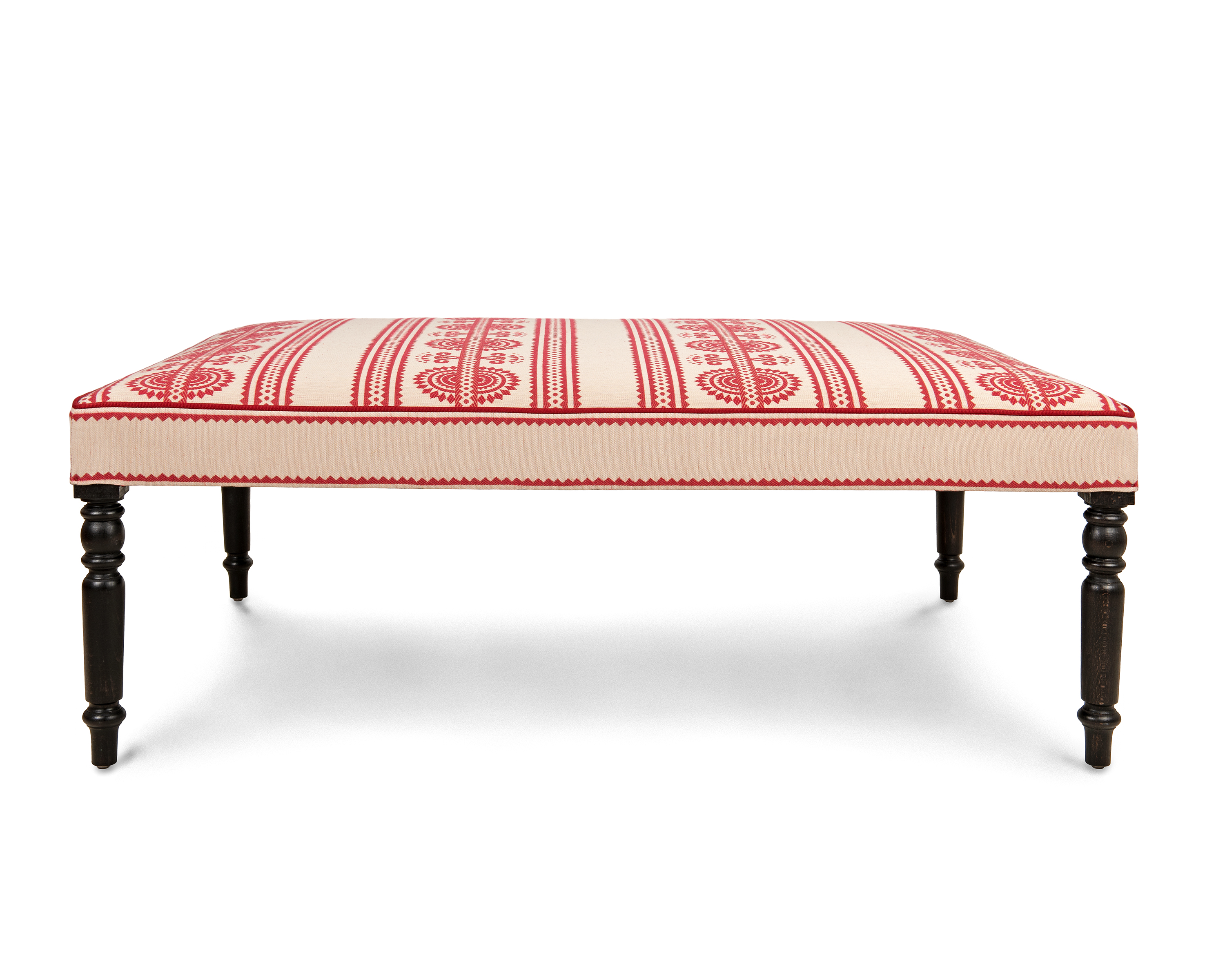 Narrow Bordered Kurpie Footstool with Biedermeier Style Legs