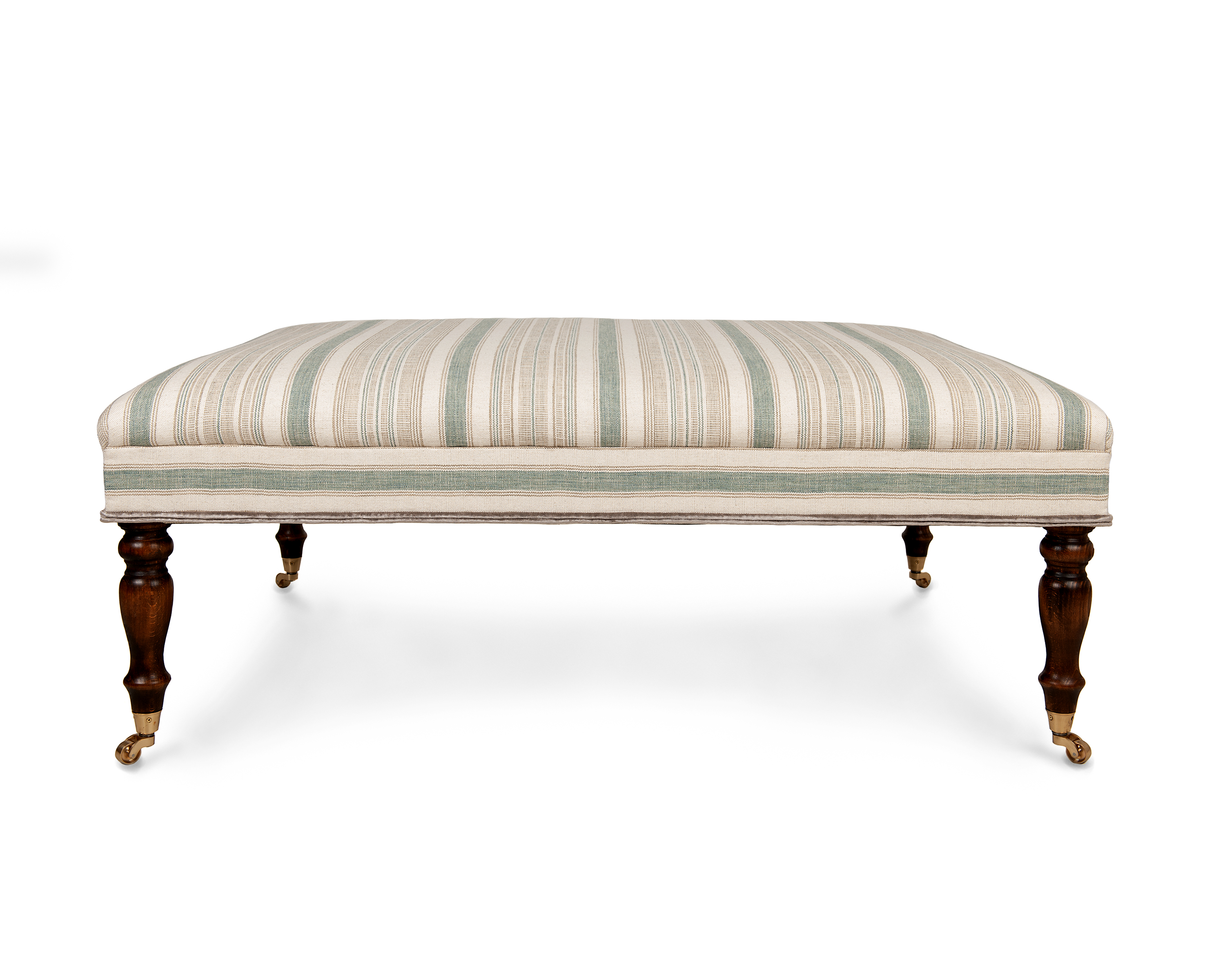 Narrow border, Roll-top Footstool with Velvet trim and Solid Brass Castors