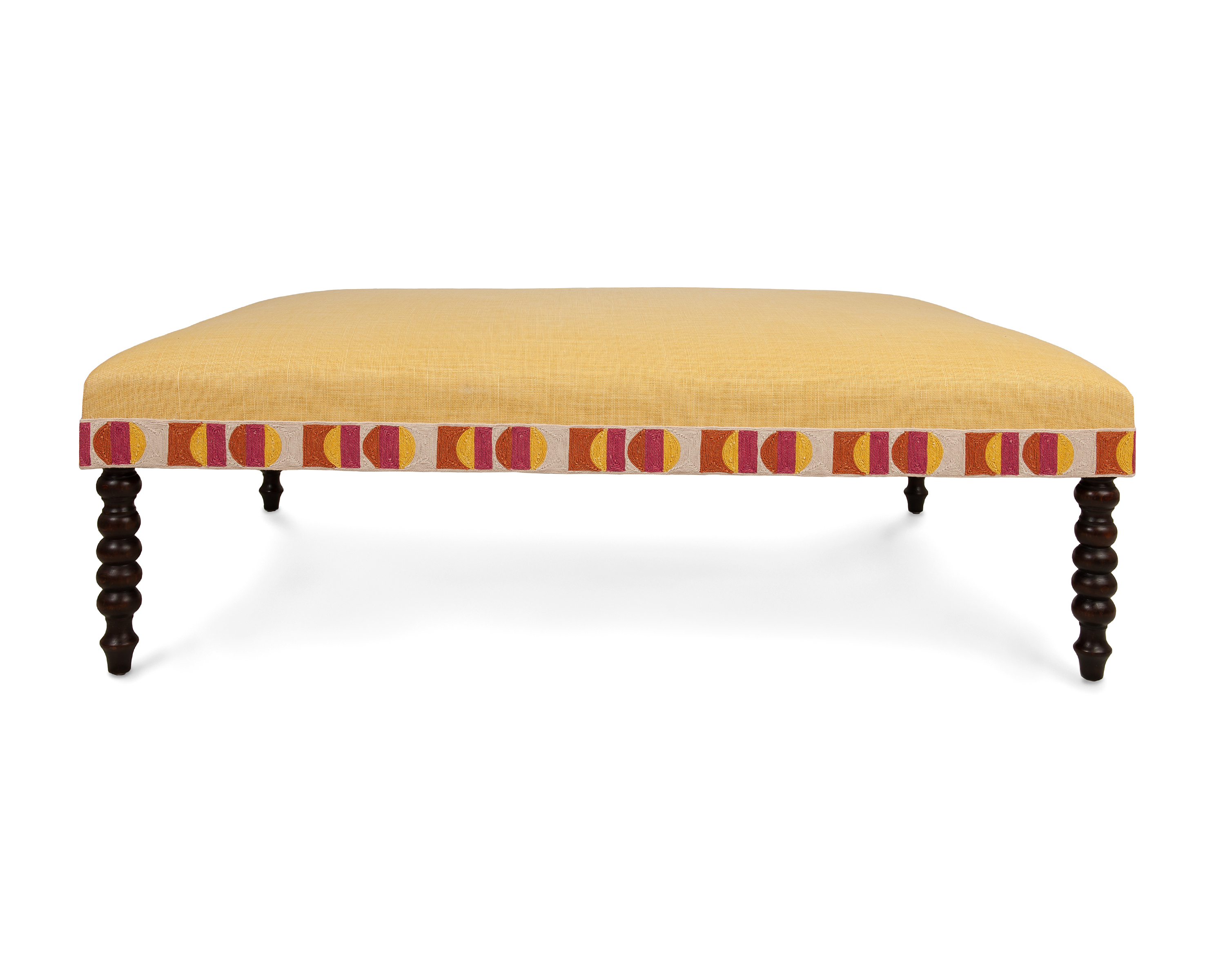 Slender Ottoman with Deep Pop Art Border, with Bobbin Legs