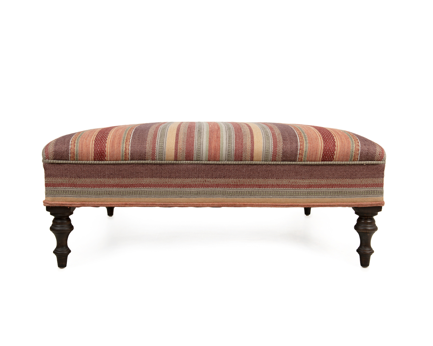 Shallow Roll Top Footstool with Single and Double Self-piped Running Border