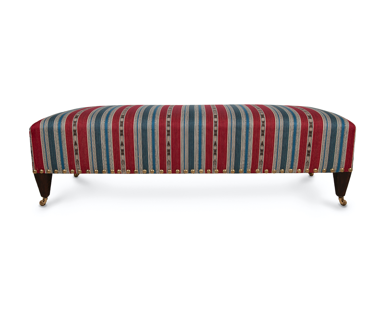 Deep Bordered Ottoman with Square Tapering Legs, Brass Castors and Large Decorative Stud Nailing