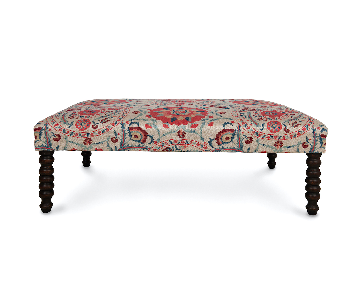 Vibrant Suzani style Fabric Footstool with Bobble Legs