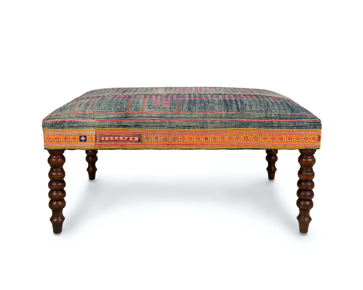 Vintage Hmong Textile using Applique Embroidered Panel as Border with Bobbin Legs