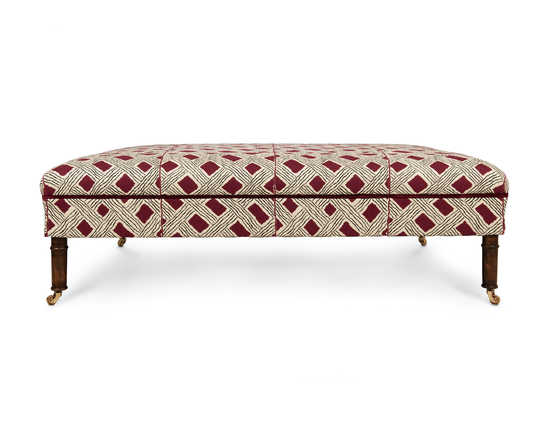 Roll-top Stool with Coordinated Piping, Bamboo Legs and Castors